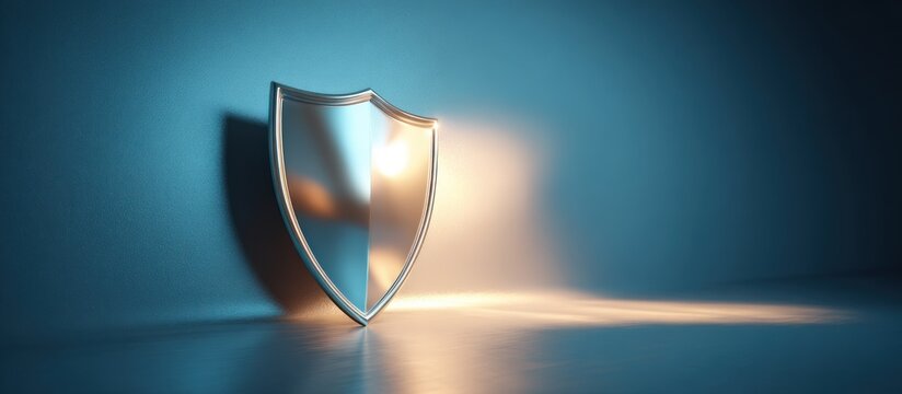 Metallic Shield Symbolizing Security and Protection.