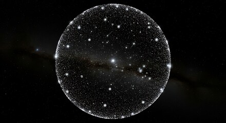 Glowing sphere of white dots against a starry night sky particles