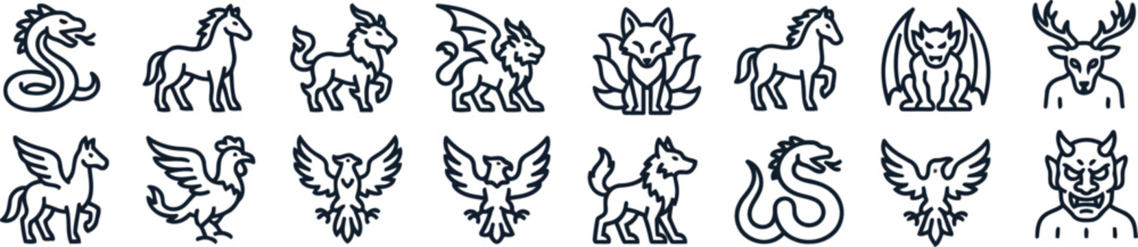 Mythical Creatures Collection: A captivating assortment of mythical creatures, skillfully rendered in an intricate artistic style.