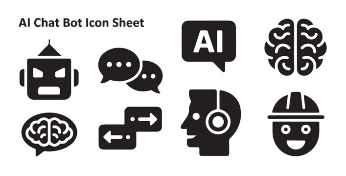AI chat bot icon sheet representing artificial intelligence and communication on white background