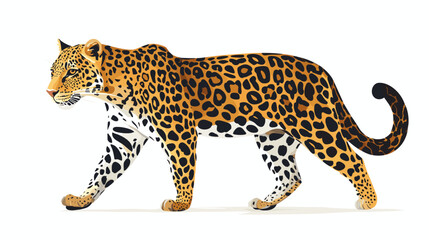 Fototapeta premium Leopard walking with spotted fur and tail.