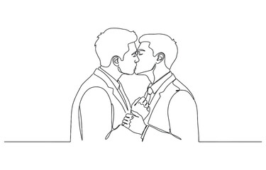 Continuous one single line drawing Man and woman gently kissing showing love and romantic.
