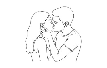 Continuous one single line drawing Man and woman gently kissing showing love and romantic.