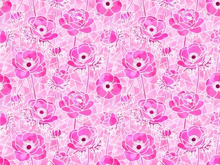 アネモネのステンドグラスのシームレスパターン　c-1'