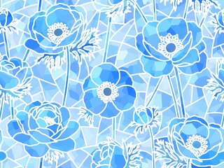 アネモネのステンドグラスのシームレスパターン　c-2