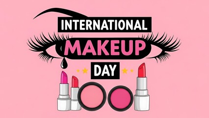 Celebrate the joy and artistry of cosmetics artistry by recognizing international makeup day with glamorous illustrations of essential beauty products.
