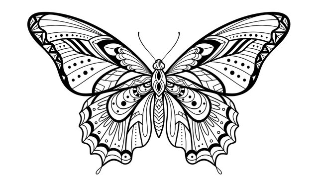 Intricate Butterfly Illustration for Coloring Page