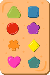 Colorful Basic Geometric & Abstract Shapes on Beige Board. Kids' Learning, Educational Toy Graphic.