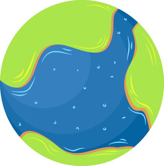 Cartoon Earth Globe with Green Land and Blue Water. Environmental and Nature Concept Vector Illustration.