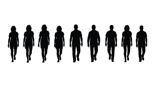 Silhouettes of people walking isolated on white background, Vector