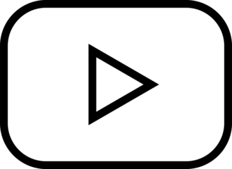 Simple play button icon illustration with rounded corners on transparent background