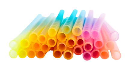 A colorful collection of plastic straws arranged in a rainbow pattern on a black background