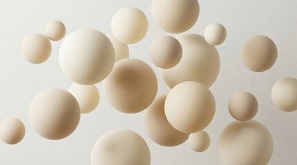Soft Cream Spheres Floating Gently In A Brightly Lit White Environment With Subtle Texture