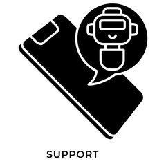AI Support Glyph Icon &ndash; Smartphone with Chatbot Bubble, AI Assistant Customer Support Symbol