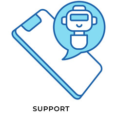 AI Support Blue Lineal Icon &ndash; Mobile Chatbot Support on Phone, AI Assistant Help Symbol for UI