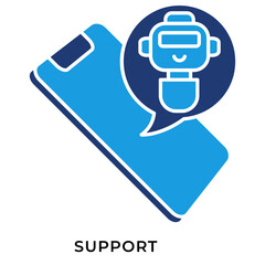 AI Support Blue Glyph Icon &ndash; Smartphone Chatbot Support, Virtual Assistant Help Service Symbol