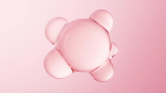 Pink liquid bubble morphing into molecule shape and separating