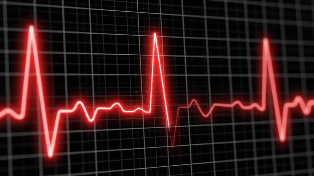Abstract cardiac rhythm with red line on dark grid display