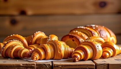 Whimsical Still Life of Vibrant Swirled Pastries on Rustic Wooden Table, Showcasing Delightful Colors and Textures