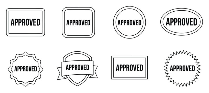 Vector set of various approved stamp illustrations. Complete seal badges.