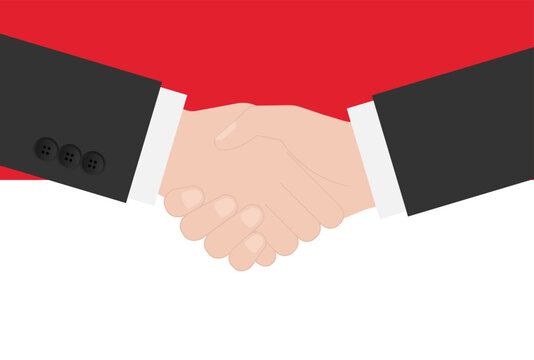 Two Businessman Shaking Hand in front of Flag of Indonesia. Vector Illustration.