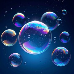 A group of iridescent bubbles floating in mid-air