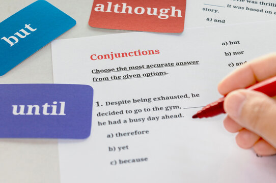 English grammar exam practice sheet and colorful flashcards
