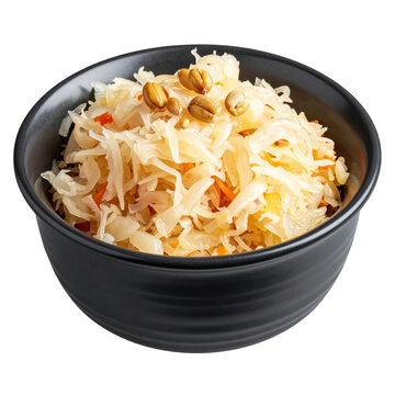 A detailed view of mulgikapsad, showcasing the texture of the barley and sauerkraut, isolated on a white background.