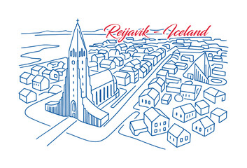 sketch drawing of reyjavik city - iceland (artwork 1)