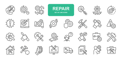 Repair Icons. Thin Line Symbol Elements Collection.