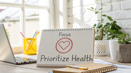 Inspirational Desk Setup with Focus on Health and Wellbeing for a Productive Work Environment and Creative Space