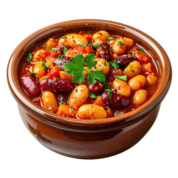 Hearty prebranac baked beans with a golden brown crust, presented straight from the oven and isolated on a white background.