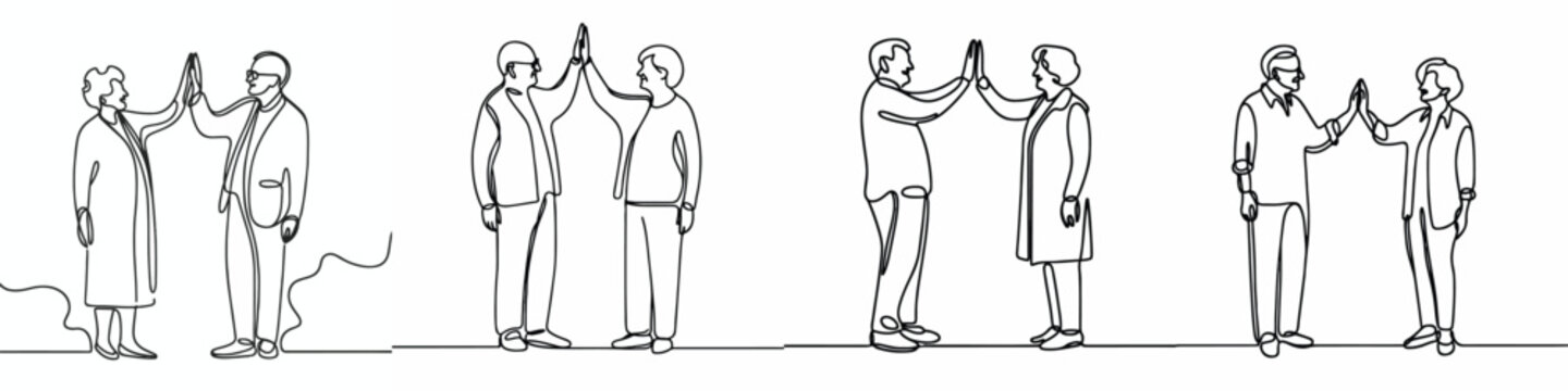 line art of a old couple doing a high five