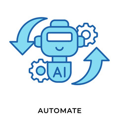 AI Automation Blue Lineal Icon &ndash; Robot with Gear and Repeat Arrows, AI Workflow Automation Symbol