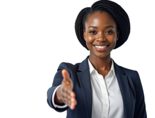 Young Black Businesswoman Offering Handshake in Modern Office Corporate Partnership Concept