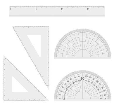 定規・三角定規・分度器 クリア素材の文房具イラスト5種セット