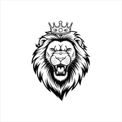 Fototapeta premium Royal Lion King Head with Crown Logo Vector Illustration