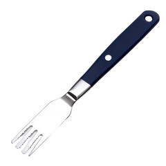 Fototapeta premium Oyster fork with navy handle and silver prongs isolated on white background