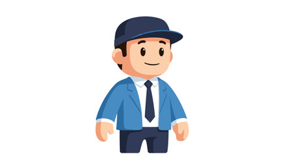 Obraz premium Cartoon Businessman Character Wearing Blue Suit and Cap