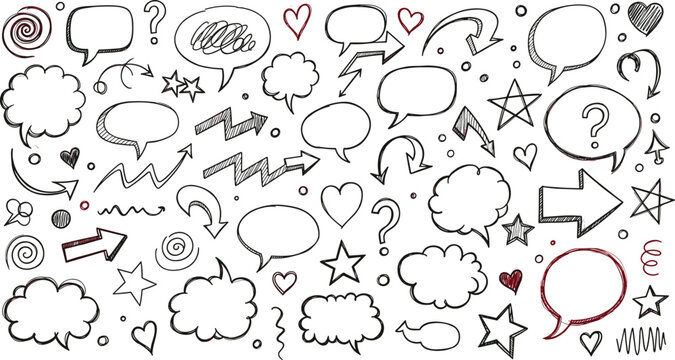Hand drawn comic speech bubbles and symbols