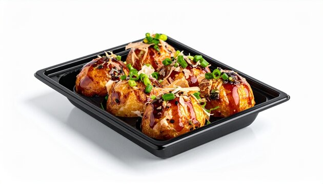 Japanese takoyaki octopus balls with bonito flakes and sauce