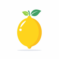 Vibrant yellow lemon with green leaves against white background illustration