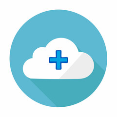 Cloud icon with plus sign against blue background digital illustration
