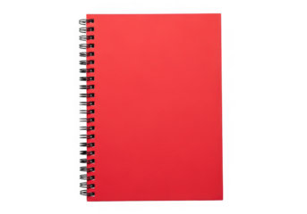 Bright red spiral notebook isolated on transparent background