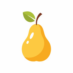 Vibrant yellow pear illustration with green leaf isolated on white background