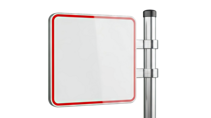 Blank Square Sign with Red Border on Metal Pole