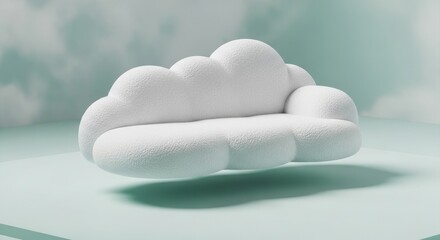 Cloud shaped furniture object resting on a pastel mint surface with dreamy design