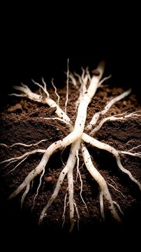 Roots Journey Through The Soil, Growth Sequence, Revealing The Underground Network