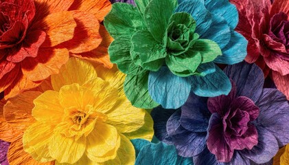 Vibrant Crepe Paper Flowers in Rainbow Colors