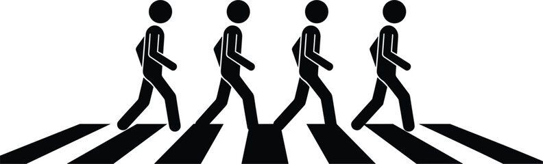 Pedestrian crossing silhouette illustration showing people walking on zebra crosswalk road traffic safety concept design symbol. © pappa